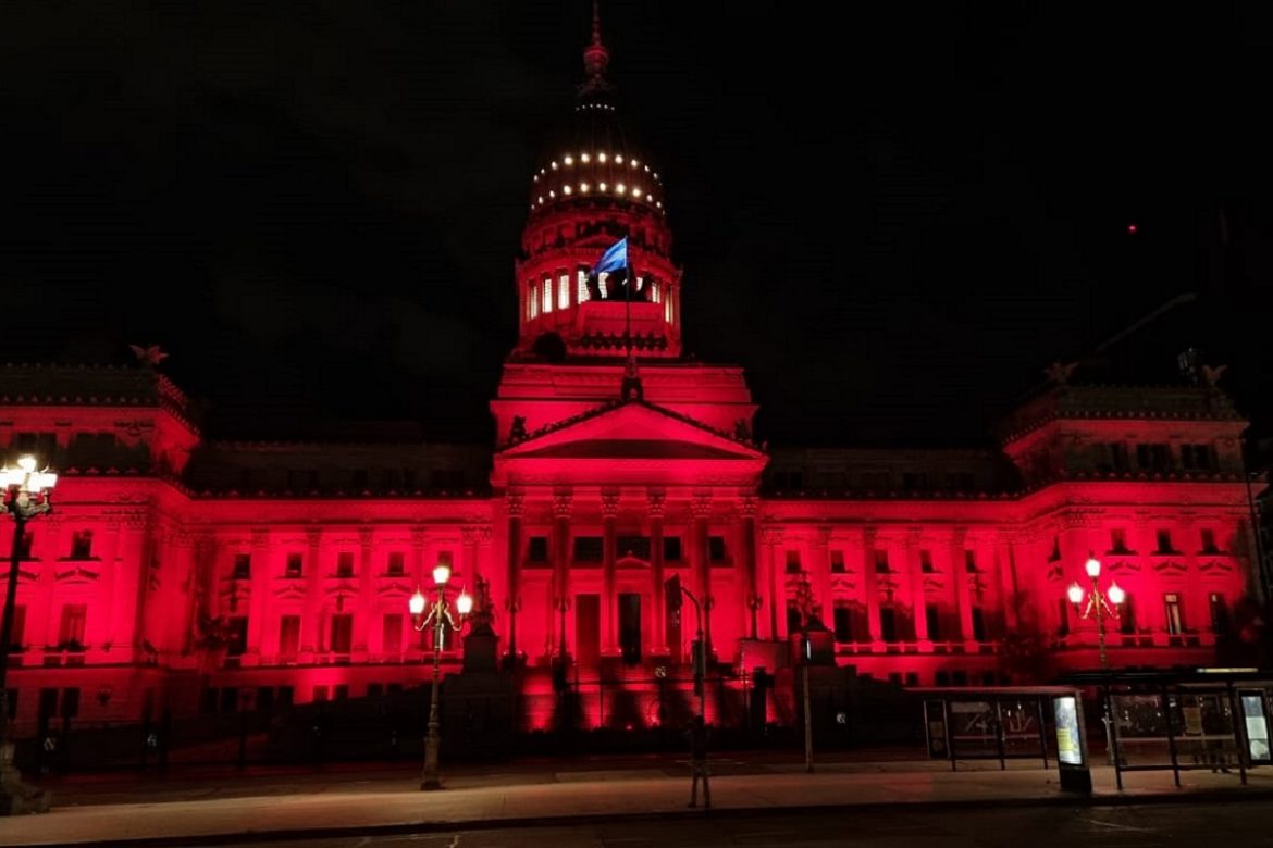 El Congreso se iluminó de rojo para concientizar sobre derechos de las personas electrodependientes
